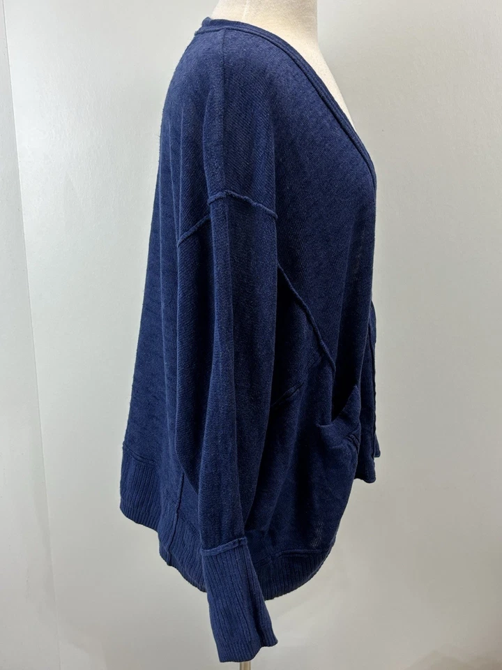 Cárdigan suéter Free People M Days Like This mezcla de lino azul grunge holgado Foto 4 de 4