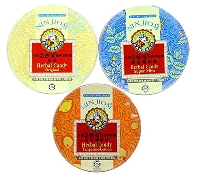 Nin Jiom Herbal Candy 3 Tins Mint, Original, TangerineLemon