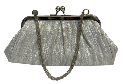 Silver Metallic Kisslock Evening| Dress Clutch Purse Make Up Cosmetic Bag