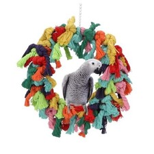 Bird Colorful Cotton Rope Hanging Ring Parrot Preening Grooming A: Swing toy