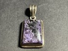 Vintage Silver Russian Natural Charoite Gem Rectangular Pendant Deep Purple — photo 1
