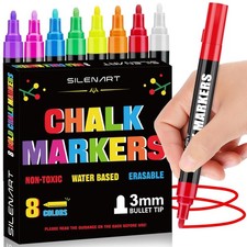 SILENART Chalk Markers for Blackboard, Window 1 Count Pack of 8 , Multicolor