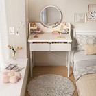 Dressing Table With 2 Drawers & Mirror Makeup Desk Vanity Table Bedroom UK