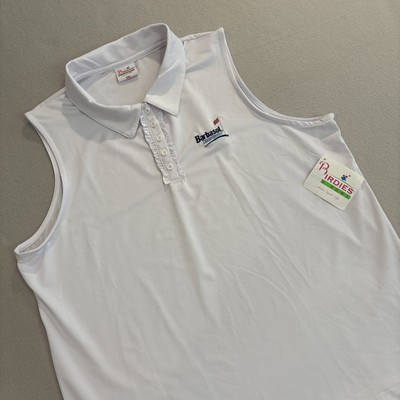 NWT Birdies & Bows XXL WHITE BARBASOL CHAMPIONSHIP ''High Golf Polo Ruffled Women