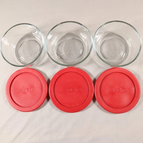 Anchor Hocking 3 Clear Glass Bowl Set 2 cup 472 ml ea. w/ lids Vintage
