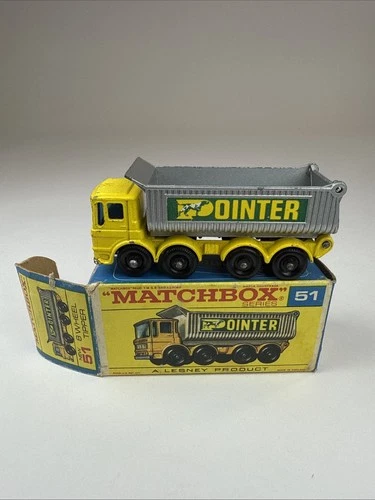 1969 LESNEY Matchbox No. 51 8 WHEEL TIPPER Dump Truck Yellow Douglas F BOX