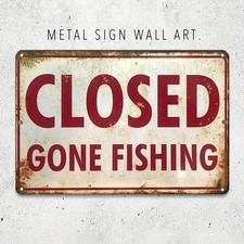 Recycled Metal 'Gone Fishing' Round Wall Sign with 3D Red Truck and Fishing Rod — listing 4