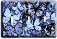 BLUE BUTTERFLIES TRIPLE LIGHT SWITCH WALL PLATE BABY BOY ROOM NURSERY ART DECOR