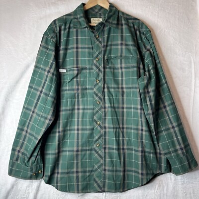 Cabelas Shirt Mens XL Green Plaid Long Sleeve Button Up Camping Fishing Outdoors