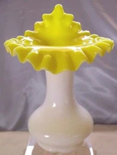FENTON"SRC"YELLOW OVERLAY"186"JIP"8"VASE"MINT+PRF~VINTAGE GLASS-40's+A$4 SHP SP