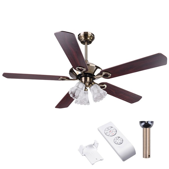 52 5 Blades Ceiling Fan 3 Light 3 Speed Kit Antique Reversible Remote Control