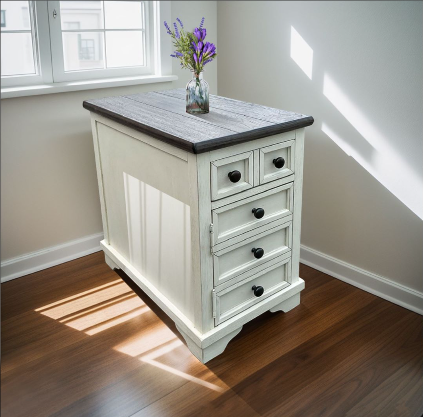 Dark Grey MDF Nightstand with White Oak Drawer - Bedside Storage Cabinet  -image