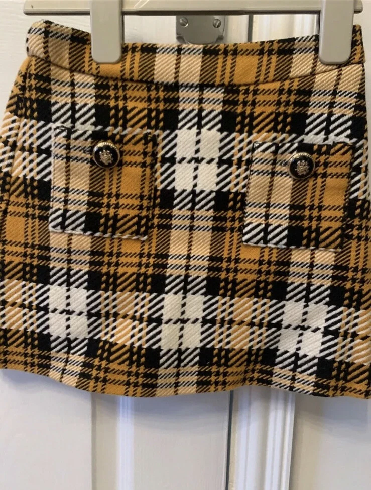 RIVER ISLAND Girls Chequered Skirt Mustard Black 7 Years