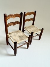 Vintage German Set Of 2 Wood Chairs With Woven Seat Dollhouse Miniature