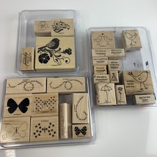 3 sets STAMPIN UP Rubber Wood Mounted Birds  Butterflies Wings of Friendship 