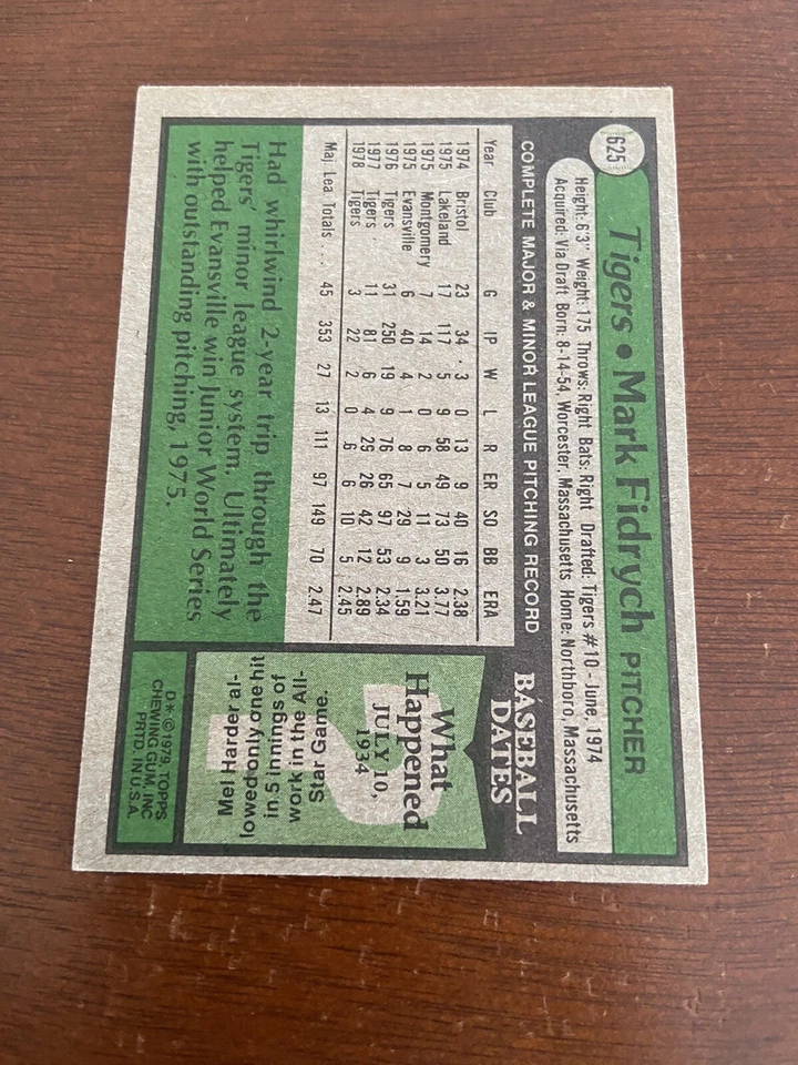 1979 TOPPS MARK FIDRYCH TIGERS AUTO “The Bird” - Image 2 of 4