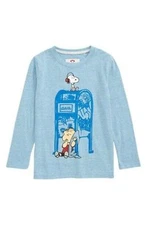 Appaman KIDS' X PEANUTS® LONG SLEEVE COTTON GRAPHIC TEE IN LIGHT BLUE HEATHER 3T