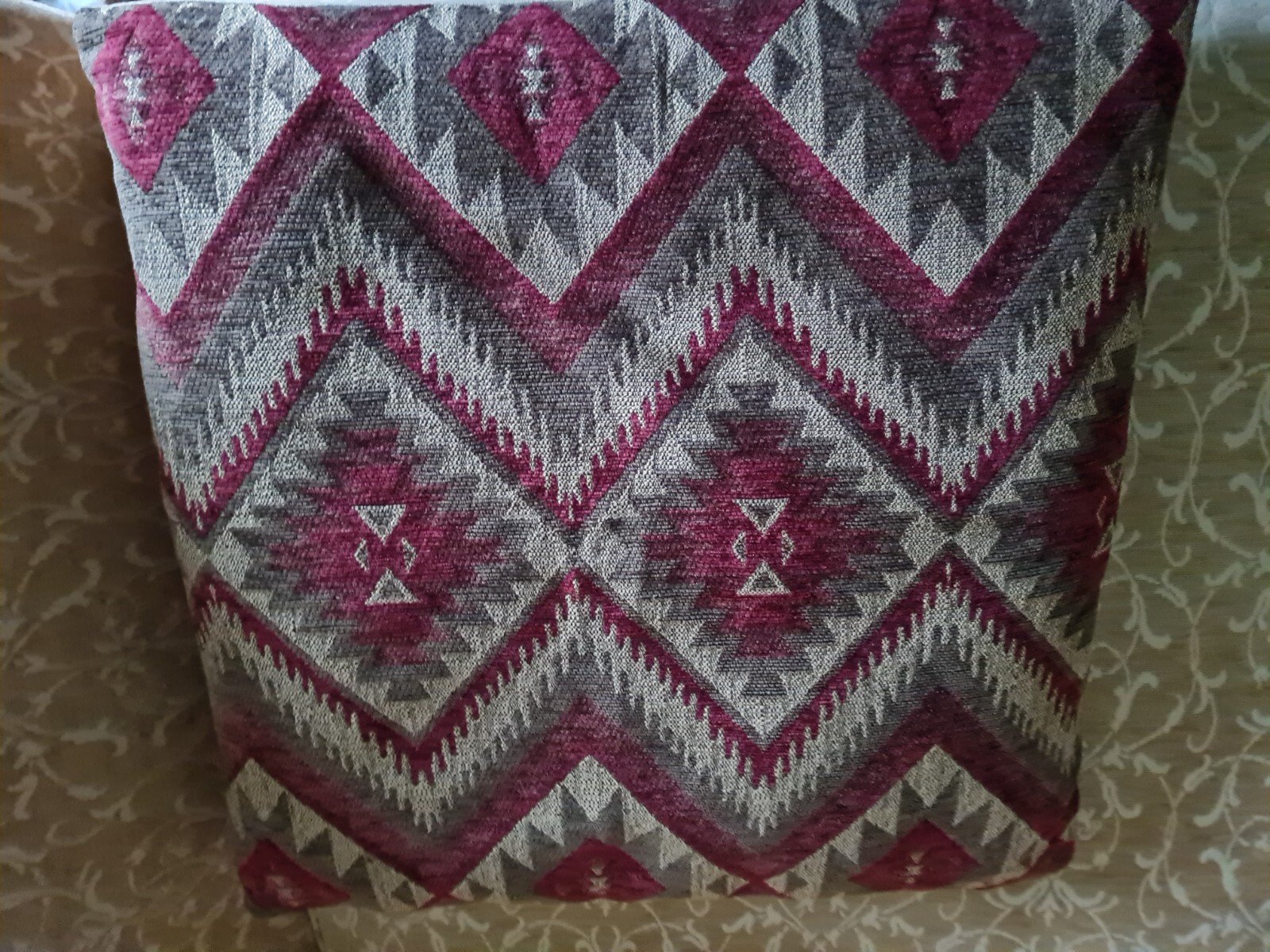 Dunelm large gold red and green cushion covers 18 x 18 inches Aztec