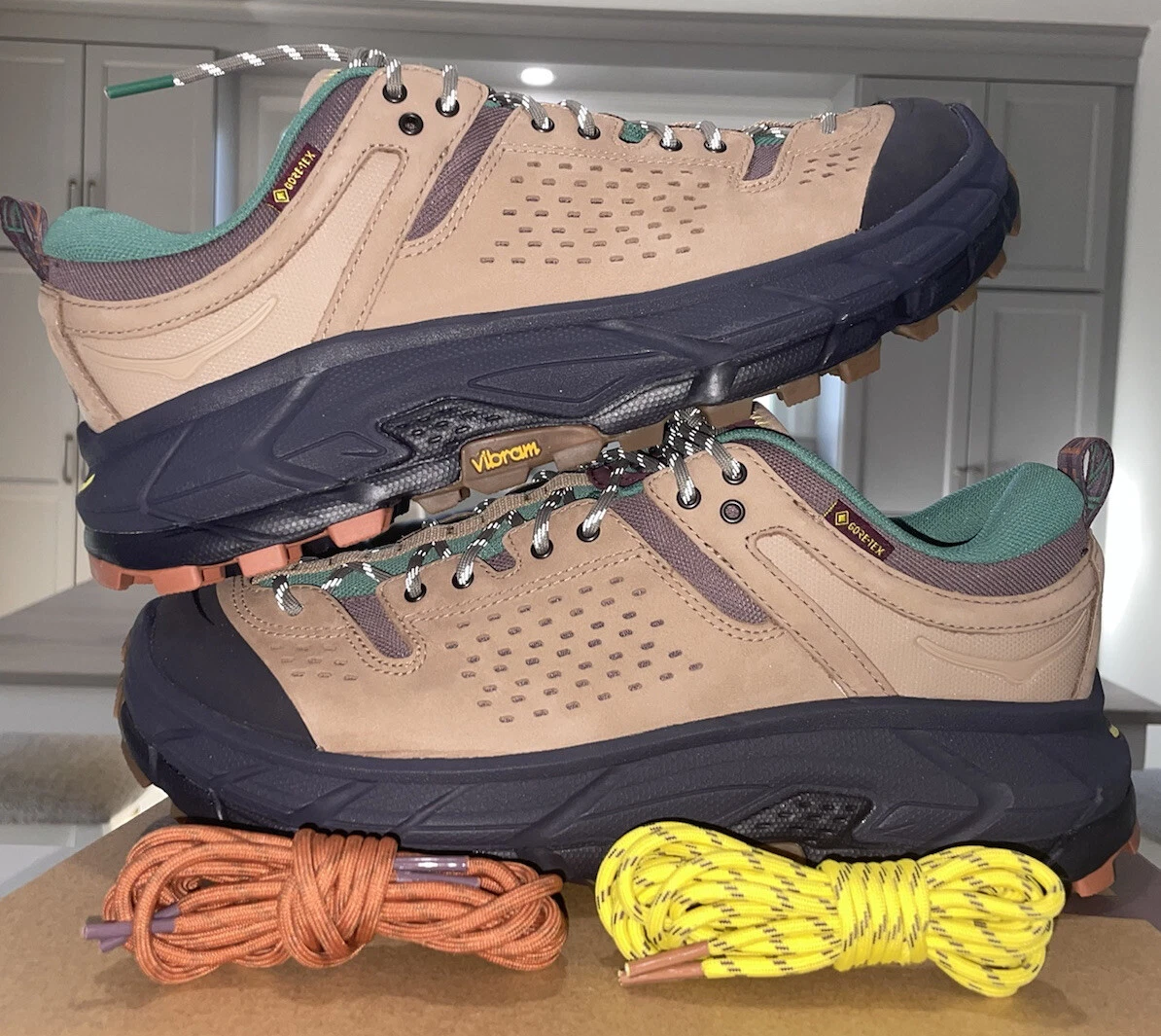 Size US 10 - Bodega x HOKA One One Tor Ultra Low (1145771-NBYL) Tan/Purple/Aqua