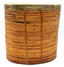 Rattan & Brass Rim Vintage Mid Century Large ...