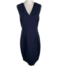 Elie Tahari Gwenyth Dress Womens Size 6 Navy Blue Sleeveless V Neck Pullover