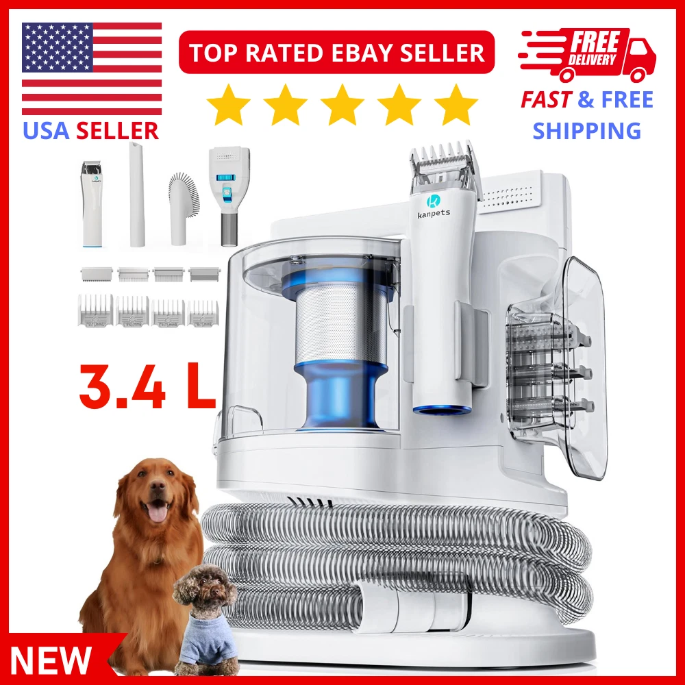 Pet Grooming Vacuum Hair Trimmer for Dog & Cat Strong Suction Professional 3.4L