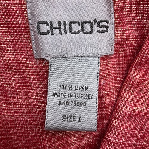 Chicos Jacket Women 1 Medium 8 Red Gold Metal Trucker Woven Linen Casual Party - Picture 4 of 10