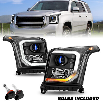 For 2015-2020 GMC Yukon Halogen w/ LED DRL Projector [OE Style] Black Headlights