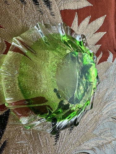 VTG Murano Venetian Glass Bowl Main Color Deep To Light Green Accented Clear - Picture 9 of 15