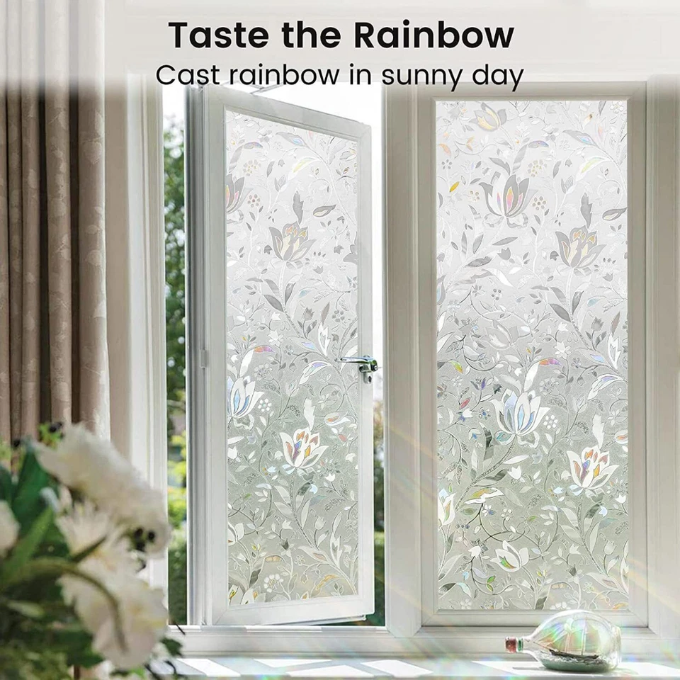 rabbitgoo Rainbow Frosted Window Film Privacy Stained Cling Static Glass Sticker - Image 3 of 4
