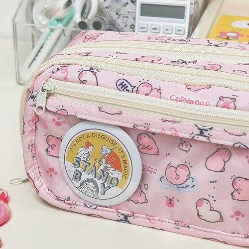 Capybara Pen Bag Three-layer Stationery Bag Pencil Box School Office - Picture 4 of 6