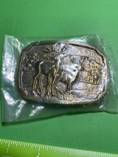 Vintage Solid Brass Deer Wildlife Belt Buckle Made In USA In Package