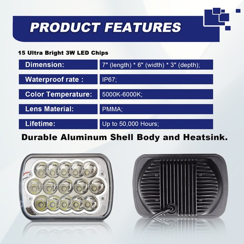 Pair 7X6 5x7 LED Headlight DRL For Chevy Express Cargo Van 1500 2500 3500 - Picture 6 of 9