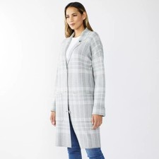 Gray Plaid Sweater Cardigan Coatigan Size XL Office Birthday Gift Nine West New