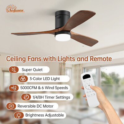 Sofucor 132cm Flush Mount Deckenventilator Lichter mit Fernbedienung und Timer