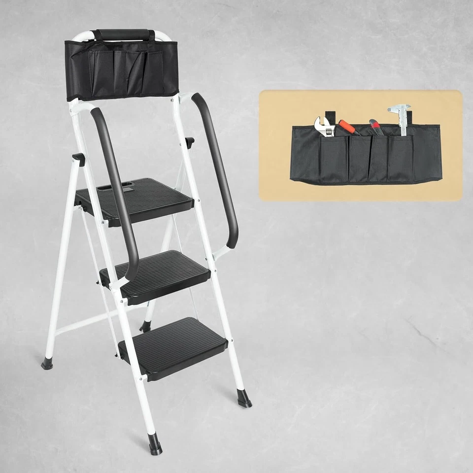 3 Step Ladder Handrails 500 lbs Folding Step Stool Ladder, Wide Non-Slip Pedal - Image 4 of 4