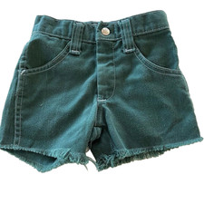 Billy The Kid Jean Shorts Boys Waist 19 Green Frayed Hem Pockets Denim Vintage.