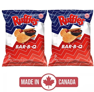 2-Pack Ruffles Bar-B-Q Chips (200g) Bags Snacks Made in Canada Popular Ridges