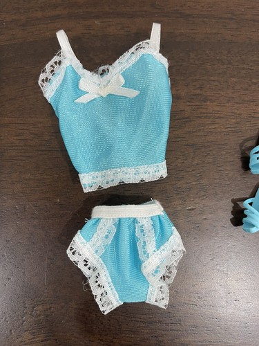 Blue Lingerie Set With Shoes For Dolls Barbie Size - Picture 2 of 7