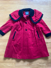 Vintage Rothschild Girls Red Wool Coat Size 6 - Black Velvet Flowers