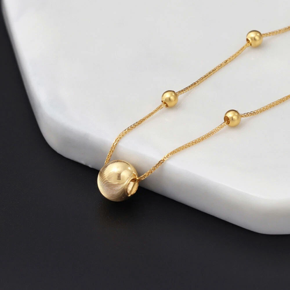 Pure 18K Yellow Gold Wheat Chain Cat Eyes Quartz Beads Chain Woman