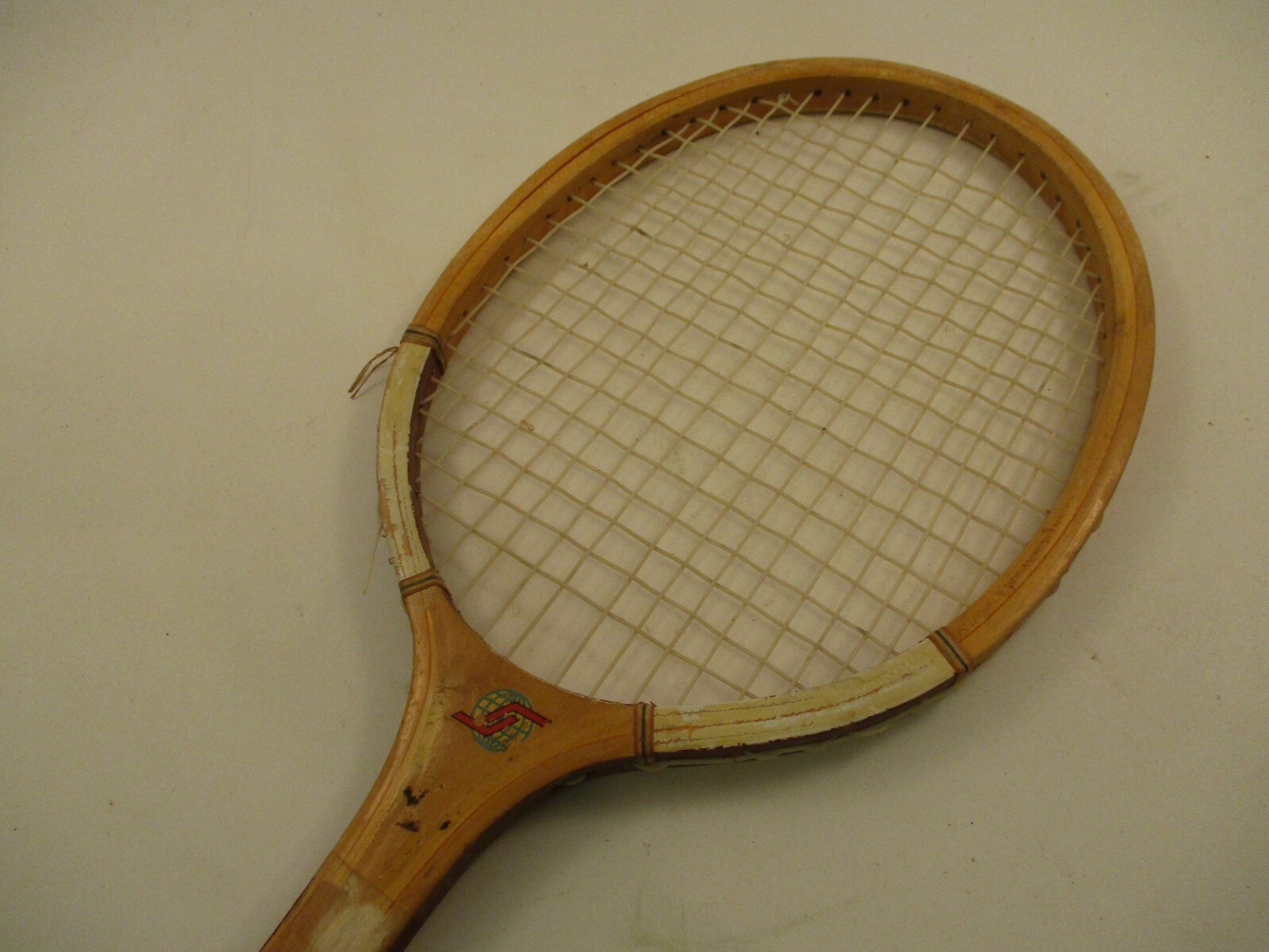 Vintage Blue Bird Wood Frame 26" Tennis Racket w/ Straightener Warp