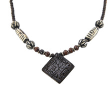 Vintage, African Trade beads, Ethnic Necklace Pendant Carved Amulet, Hook Clasp