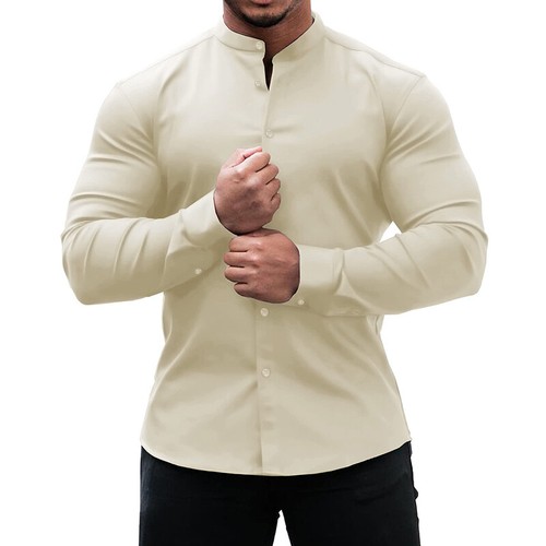 Formelle geknöpfte Herrenhemden schmale Passform Muskeltops Langarm-T-Shirts Freizeitkleidung - Bild 17 von 17