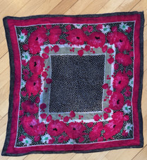 Lovely vintage scarf 30x30" Multi hues of magenta with white and black