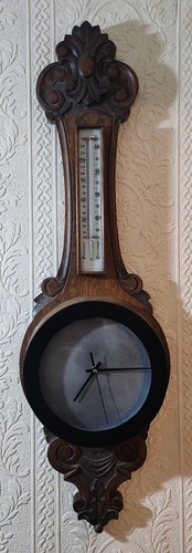 Victorian Carved Oak Barometer Converted To Clock - Picture 2 of 7