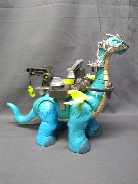 FISHER PRICE Imaginext 2010 Blue Apatosaurus Dinosaur WITH BATTLE GEAR ...