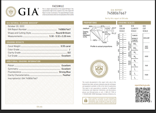 5.3 mm GIA Certified 0.55 Ct Natural Round Brilliant Diamond J Color SI2 Clarity - Picture 2 of 5