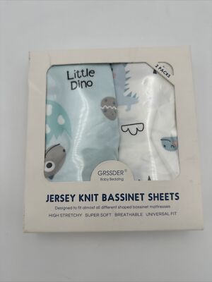 GRSSDER Baby Bedding Jersey Knit Bassinet Sheets 2-Pack Dinosaur Theme 