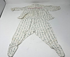 Vintage Baby Footed Pajama Outift Worn Paper Tag Blue Pink Flowers 3-6mo 
